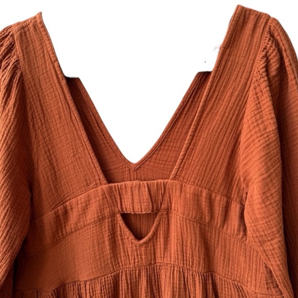 Madewell Lightspun V-Neck Midi Dress in Burnt Clay Size Large - Picture 6 of 13